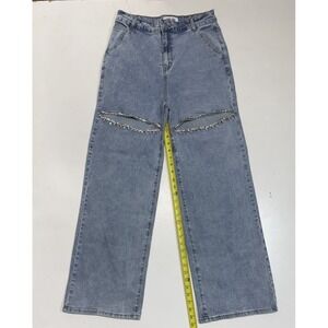 Lane 201 Ballerini Jeans Rhinestone Embellished Wide Leg High Rise‎ Women's 28